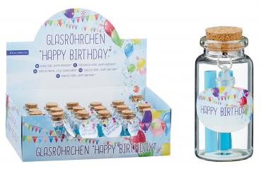 Glasröhrchen "Happy Birthday" ca 7cm 24er T-Dsp.